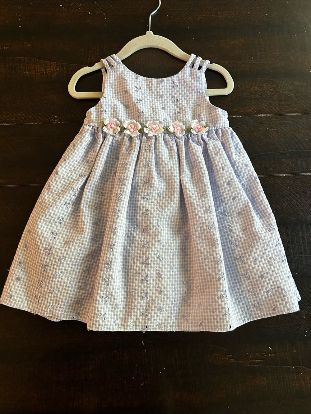 Vintage Bonnie Baby Lavender Gingham Dress with Floral Trim